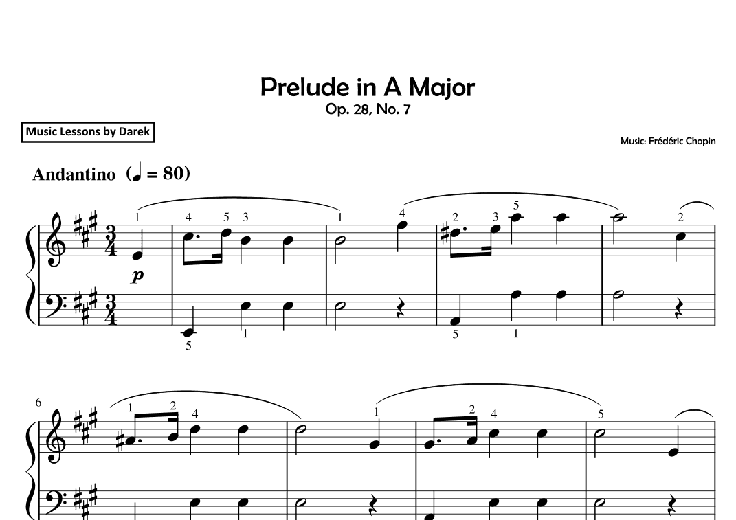 Prelude in A Major (EASY PIANO) Op. 28, No. 7 [Frédéric Chopin] (arr. Darek)