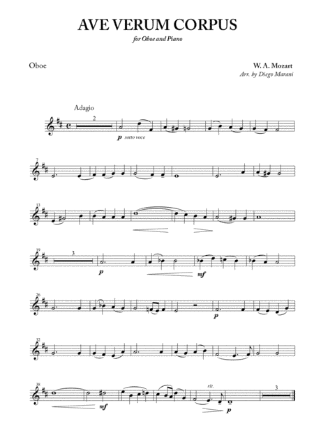 Ave Verum Corpus for Oboe and Piano (arr. Diego Marani)
