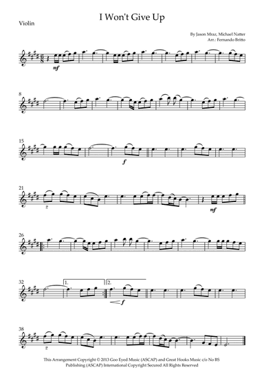 I Won't Give Up (arr. Fernando Britto)