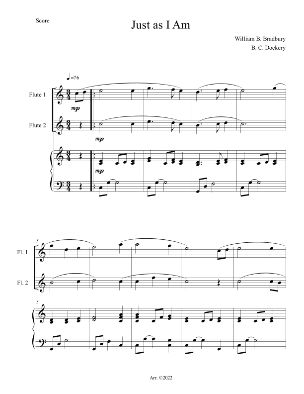Just As I Am (Flute Duet with Piano) (arr. B. C. Dockery)