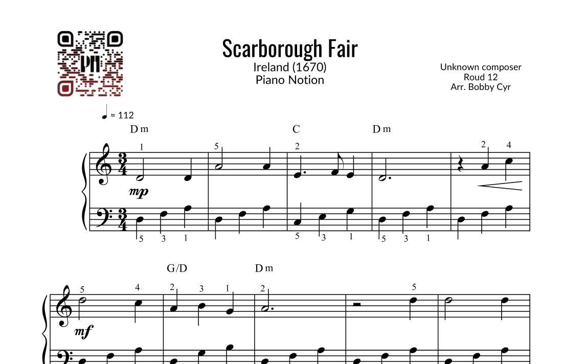 Scarborough Fair (Easy Piano) (arr. Bobby Cyr - Piano Notion)