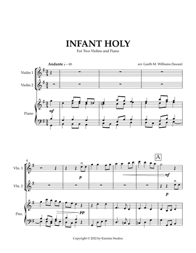 INFANT HOLY FOR TWO VIOLINS AND KEYBOARD ACCOMPANIMENT (arr. Garth Williams)
