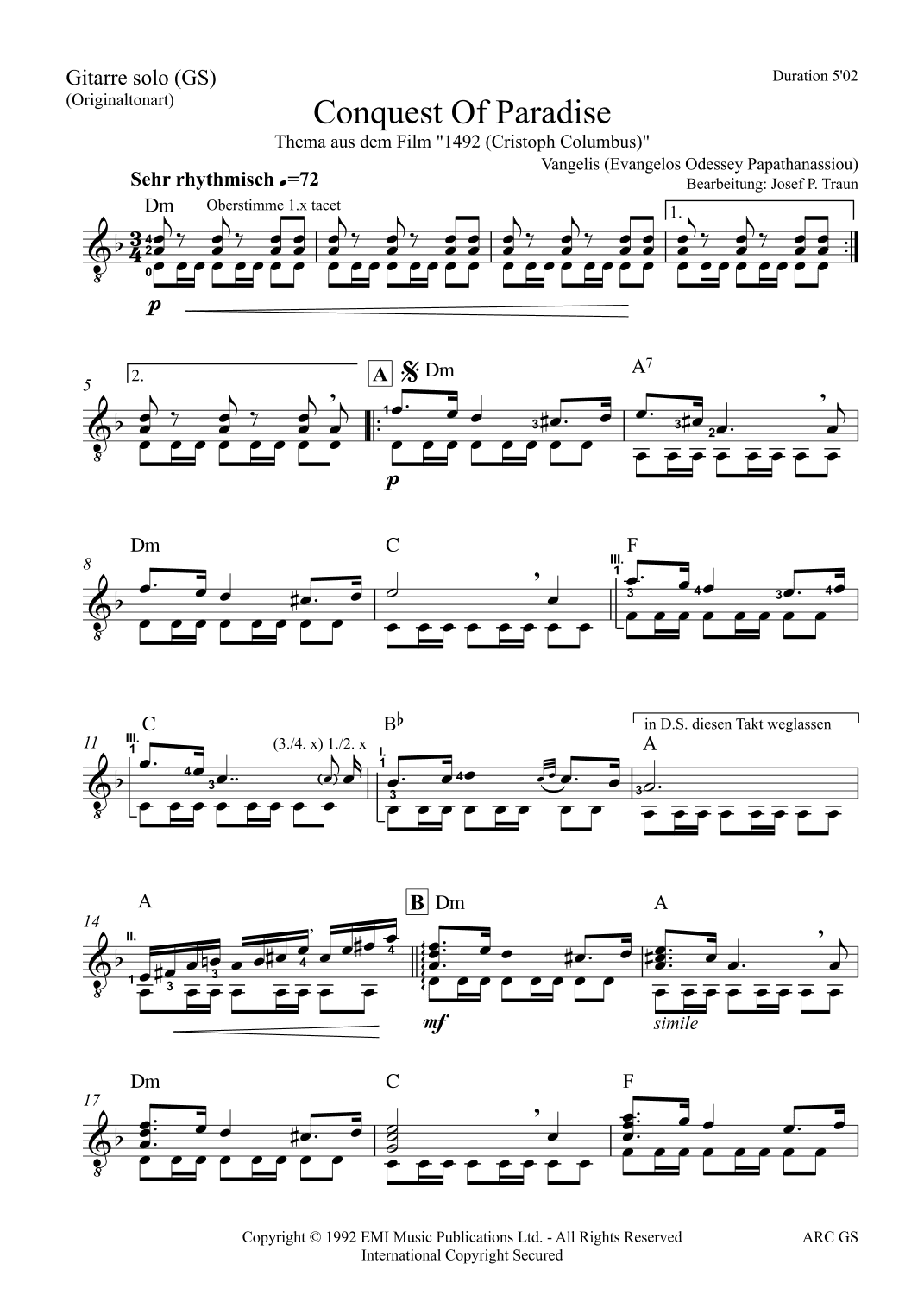 1492 Conquest Of Paradise (main Title/cues) (arr. Josef Peter Traun)