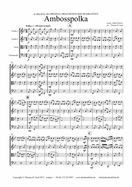 Amboss-Polka - German Polka - Oktoberfest - String Quartet (arr. Thomas H. Graf)