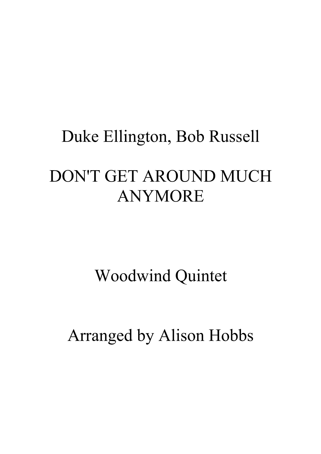 Don't Get Around Much Anymore - Score Only (arr. Alison Hobbs)