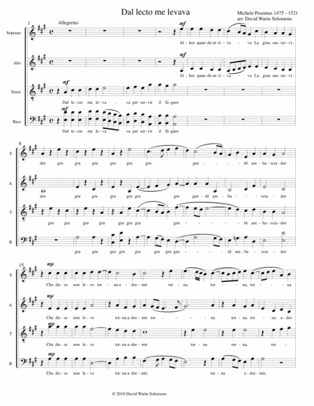 Dal lecto me levava for SATB choir (arr. David Warin Solomons)