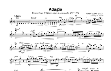 Adagio BWV 974, Conc. in D Min after Marcello, leed sheet (unornamented melody) (arr. K. Krantz)