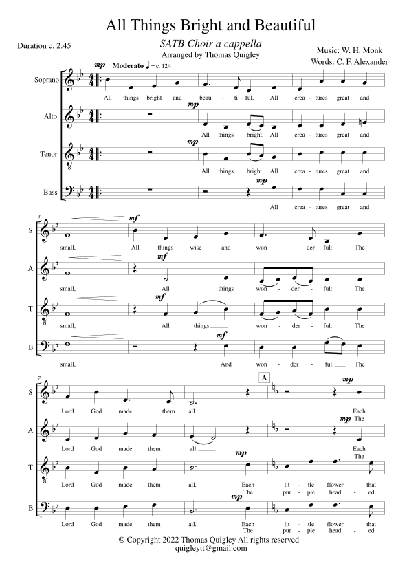 All Things Bright and Beautiful (SATB a cappella) (arr. Thomas Quigley)