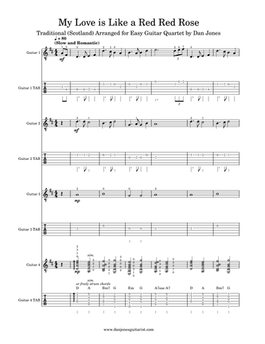 My Love is Like a Red, Red Rose (Guitar Quartet Version) (arr. Dan Jones www.danjonesguitarist.com)
