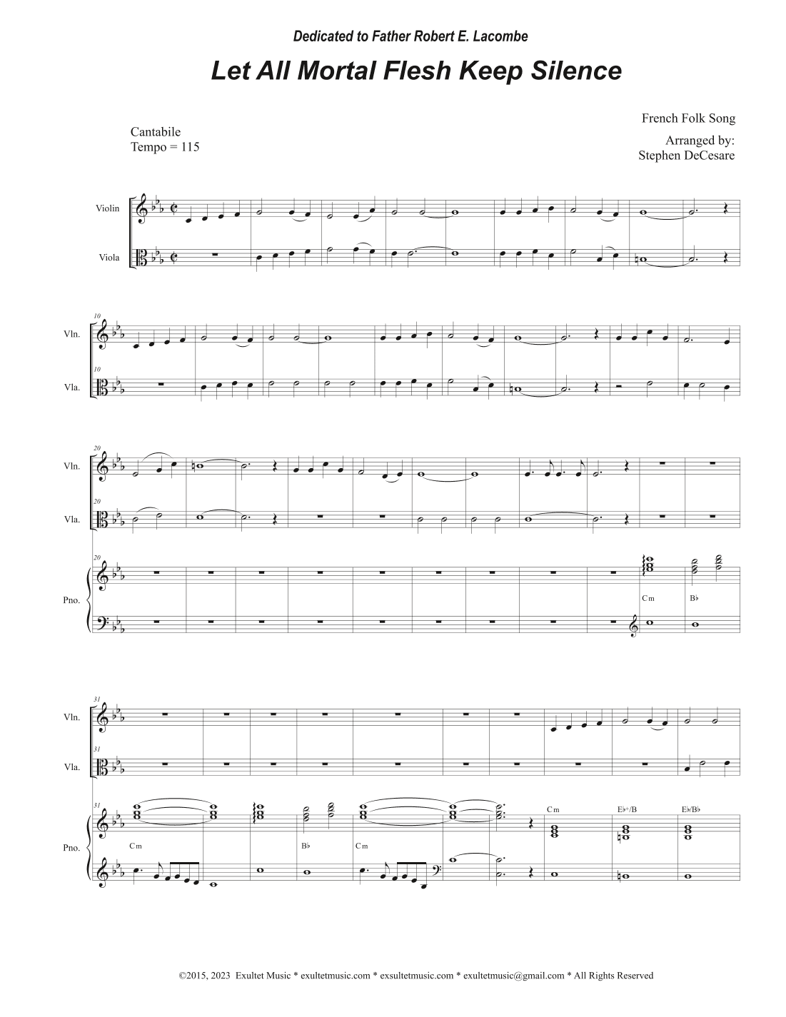 Let All Mortal Flesh Keep Silence (Duet for Violin and Viola) (arr. Stephen DeCesare)