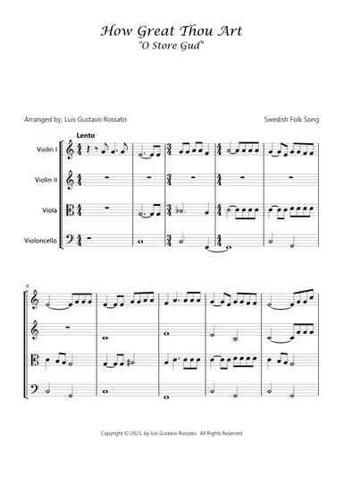 How Great Thou Art (O Store Gud) - Strings Quartet - Key of C (arr. Luís Gustavo Rossato)