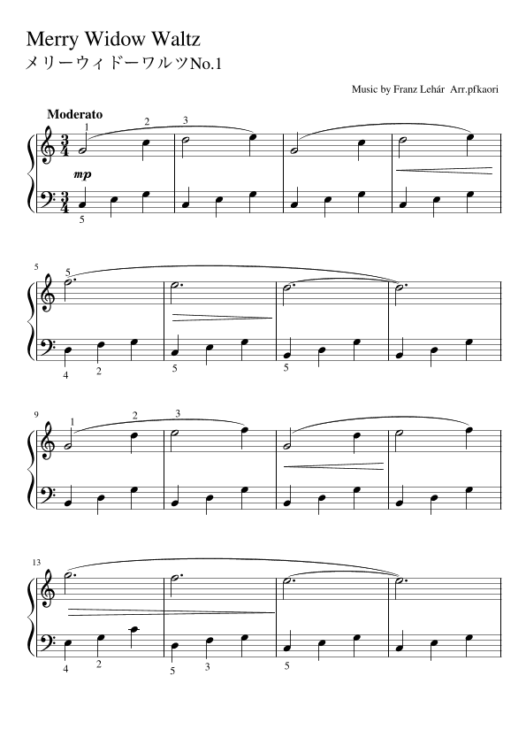 "Merry Widow Waltz No.1" (Cdur) (arr. pfkaori)