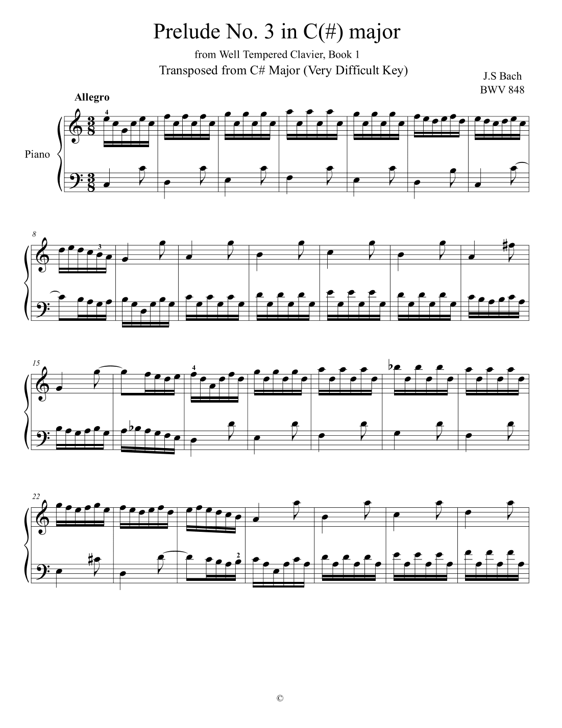 Bach  - Prelude No.3 C(#) BWV 848 from Well (arr. Nivs)