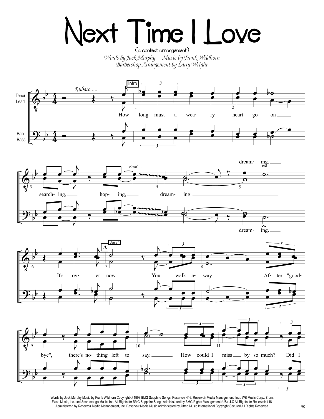 Next Time I Love (arr. Larry F. Wright (click on song title to get important info regarding pricing!!!))