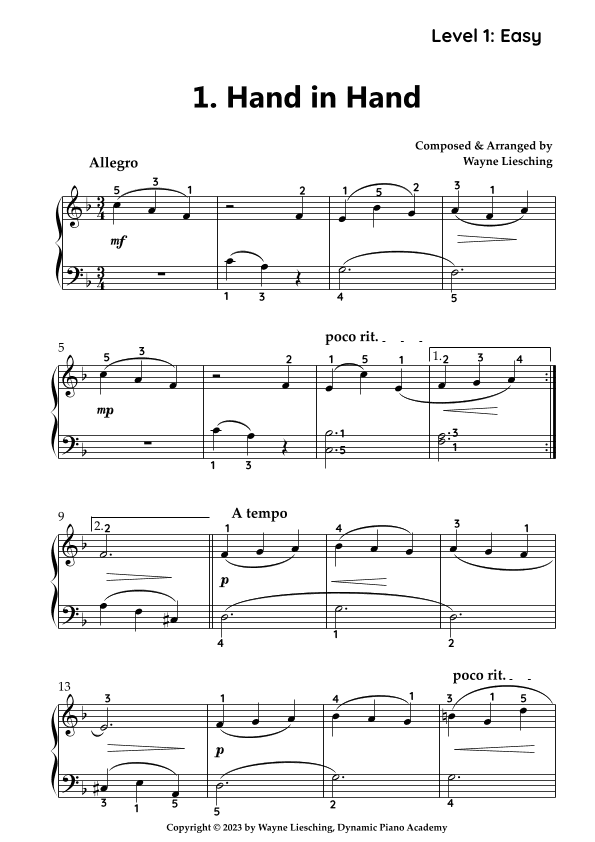 Hand in Hand - Sheet Music for Piano Recital & Eisteddfods