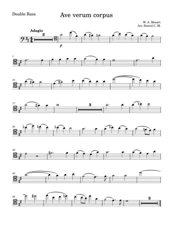 Ave Verum Corpus for double bass and piano (arr. Daniel C. M.)