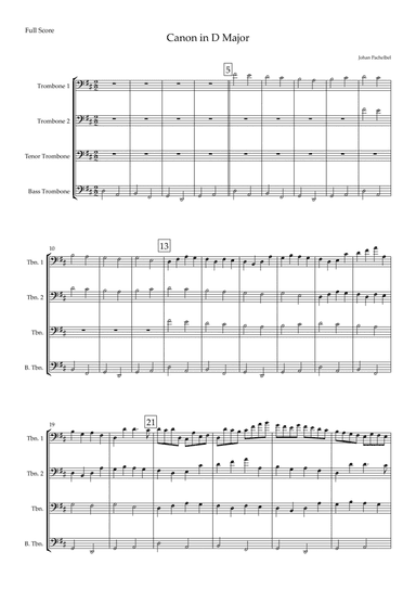 Canon in D Major (Johann Pachelbel) for Trombone Quartet (arr. Fabio Britto)