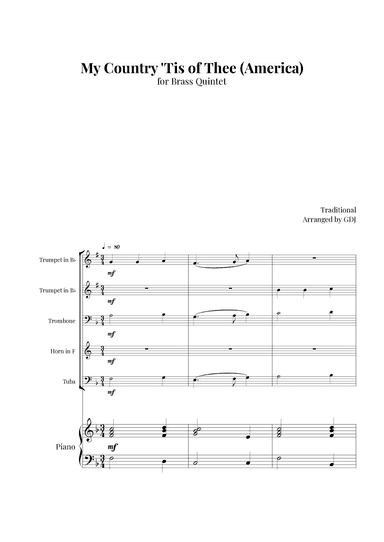 My Country 'Tis of Thee (America) (arr. GDJ)