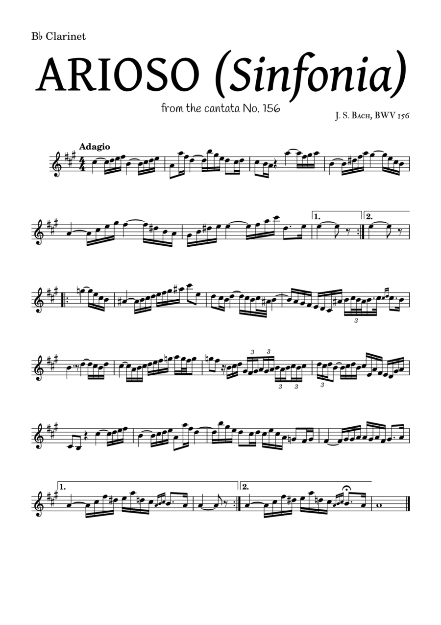 ARIOSO, by J. S. Bach (sinfonia) - for B? Clarinet and accompaniment (arr. Leyandder Trustworthy)