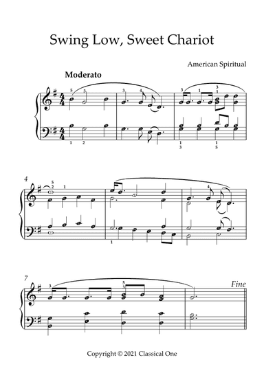 American Spiritual - Swing Low, Sweet Chariot(With Note name) (arr. MPS)