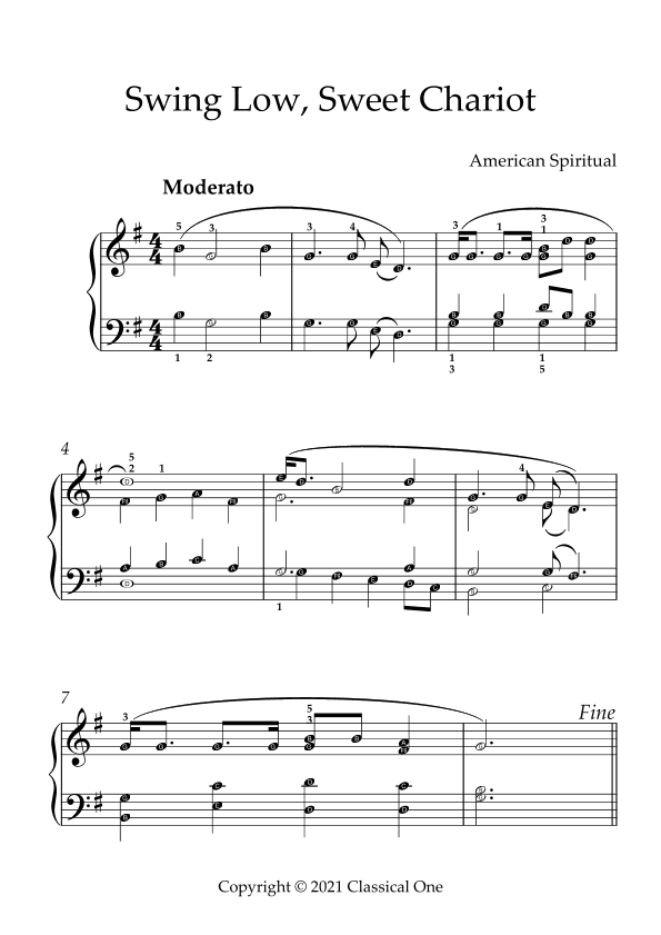 American Spiritual - Swing Low, Sweet Chariot(With Note name) (arr. MPS)
