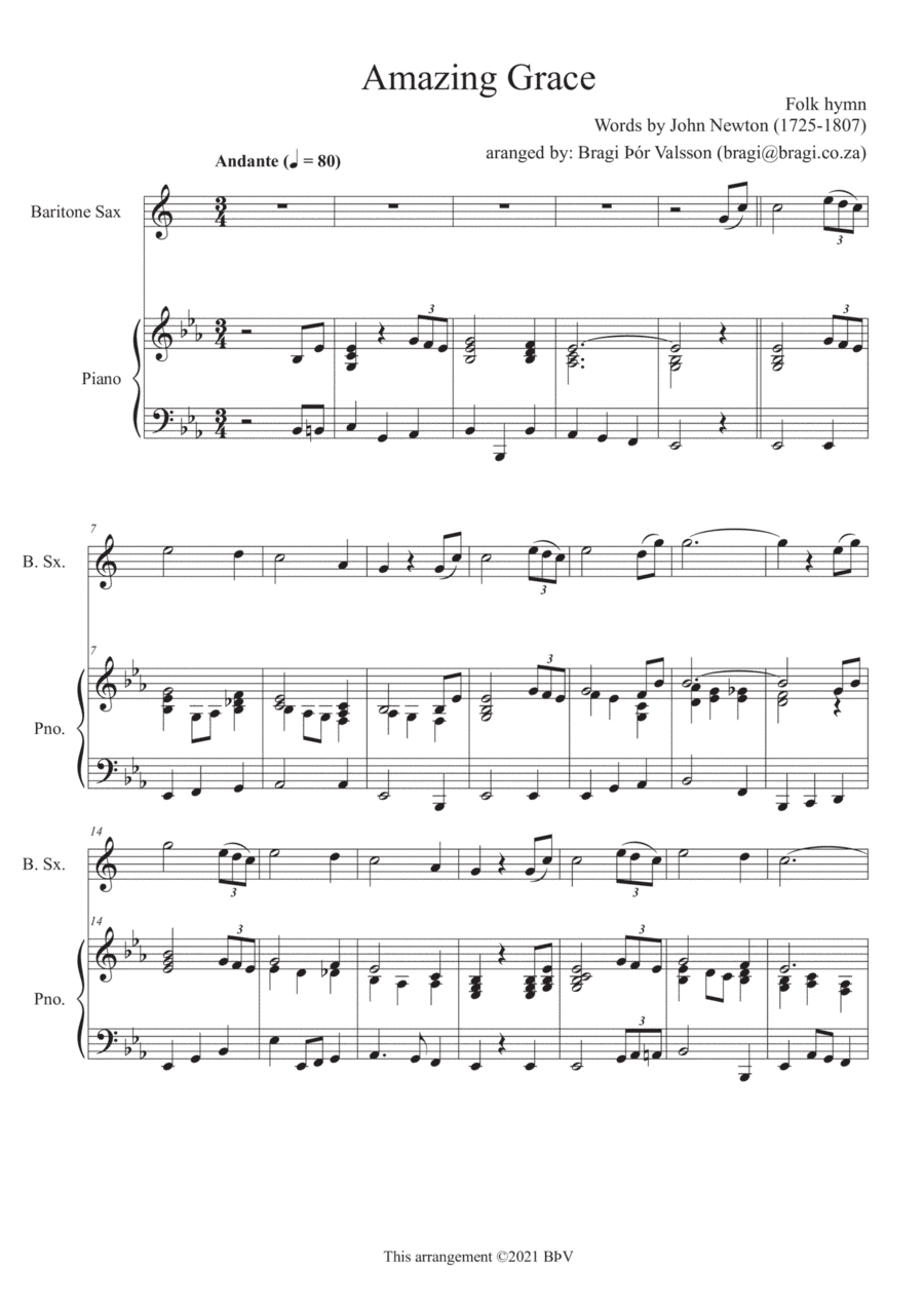 Amazing Grace - Baritone Saxophone with piano accompaniment (arr. Bragi Thor Valsson)