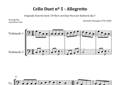 Cello Duet nº 5- Allegretto (Originally from the book "24 Short and Easy Pieces for Keyboard, Op.1") (arr. Arysselmo Lima)