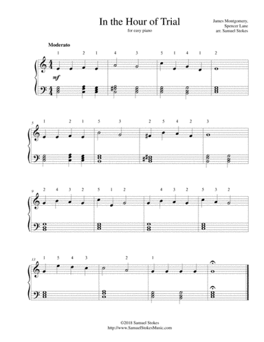 In the Hour of Trial - for easy piano (Spencer Lane setting) (arr. Samuel Stokes)