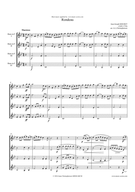 Rondeau - Bridal Fanfare - French Horn Quartet - Bb major. (arr. Anne L Christopherson GRSM ARCM)