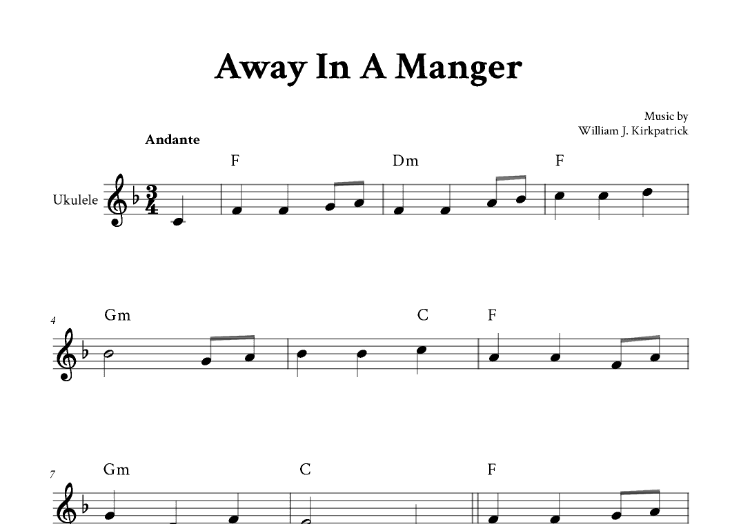 Away In A Manger - For Ukulele (F Major - with Chords (arr. Yuri Noronha)