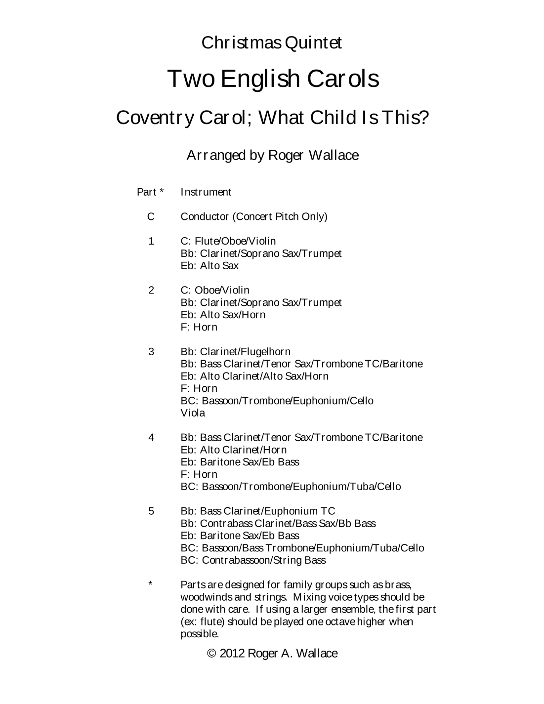 Two English Carols (Coventry Carol; What Child Is This?) - String Quintet (arr. Roger Wallace)