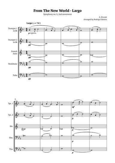 Largo (2nd movement of the Symphony no. 9 'From The New World') (arr. Rodrigo Faleiros)