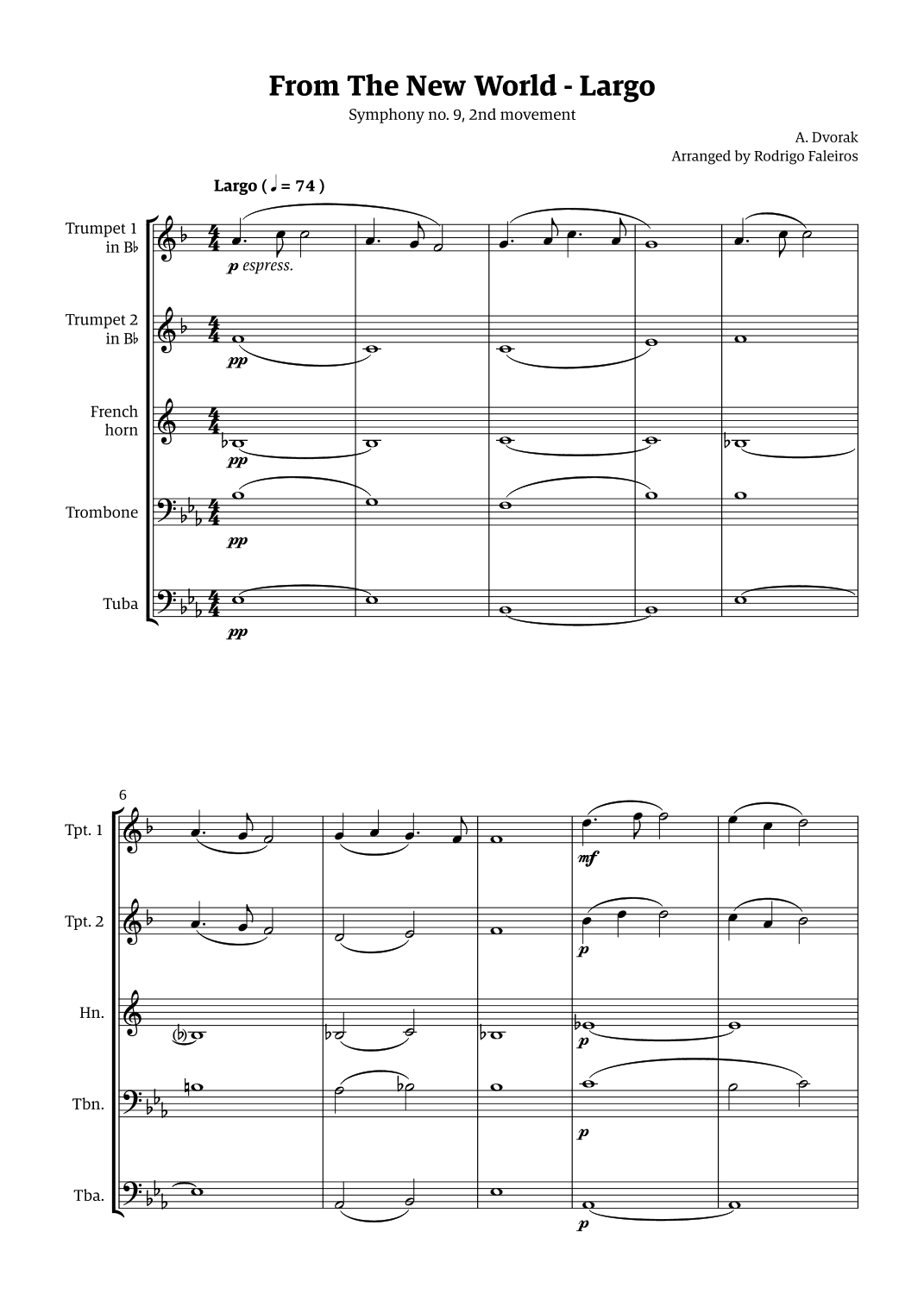 Largo (2nd movement of the Symphony no. 9 'From The New World') (arr. Rodrigo Faleiros)