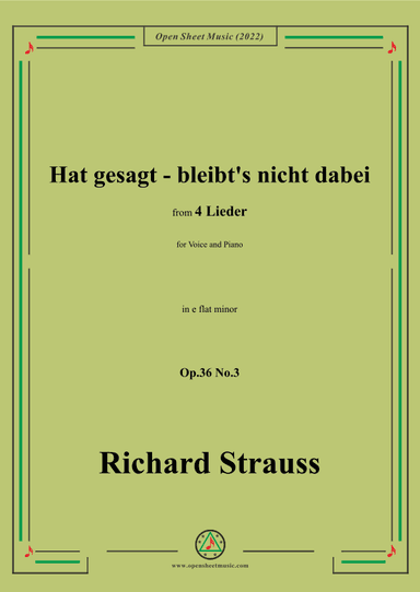 Richard Strauss-Hat gesagt-bleibt's nicht dabei,in e flat minor (arr. OSM Press)