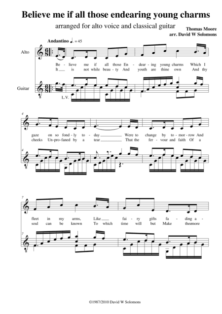 Believe Me, if All Those Endearing Young Charms, for Alto and Guitar (arr. David Warin Solomons)