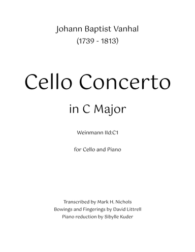 Vanhal Cello Concerto in C Major (arr. Mark H. Nichols)