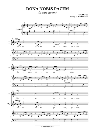 Dona Nobis Pacem (Canon) - With piano  accompaniment (arr. Alex E.)