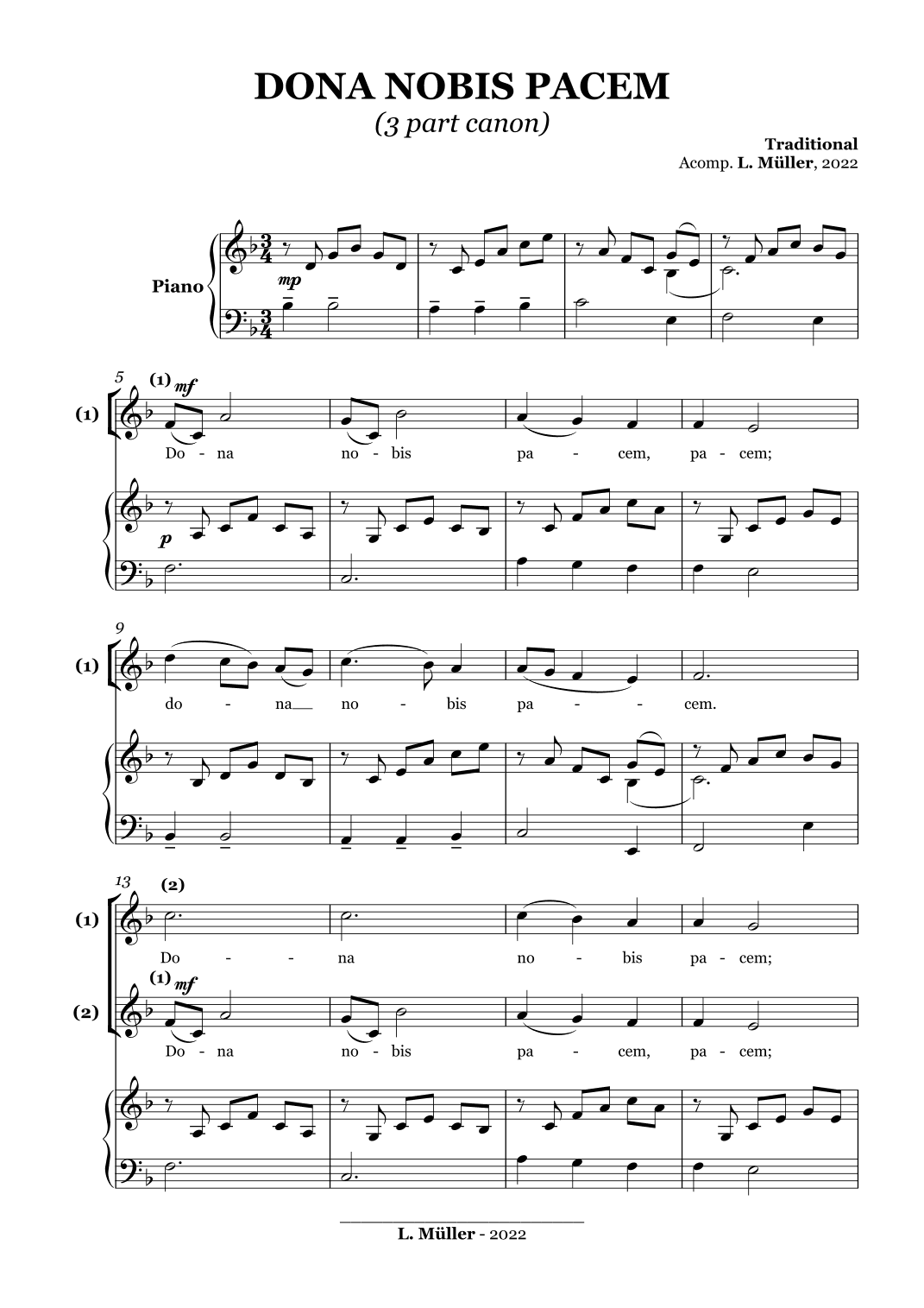 Dona Nobis Pacem (Canon) - With piano  accompaniment (arr. Alex E.)