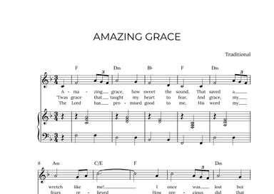 AMAZING GRACE - for piano and soprano in F major with chords (arr. Alex Nunes Rodrigues)