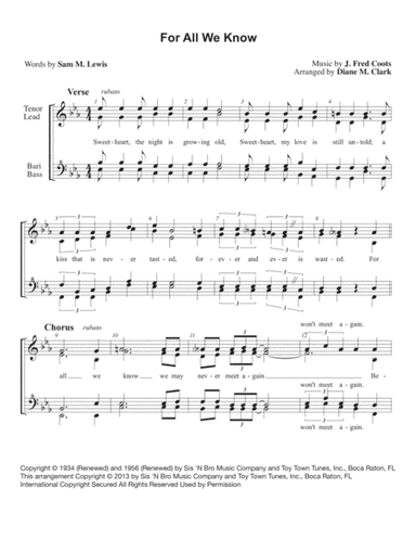For All We Know (arr. Diane M. Clark)