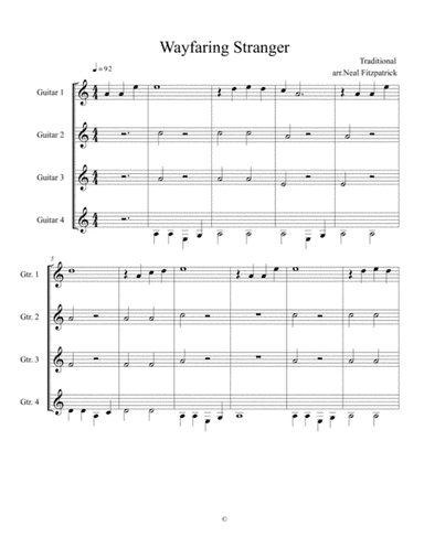 Wayfaring Stranger For Guitar Quartet (arr. Neal Fitzpatrick)