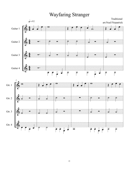 Wayfaring Stranger For Guitar Quartet (arr. Neal Fitzpatrick)