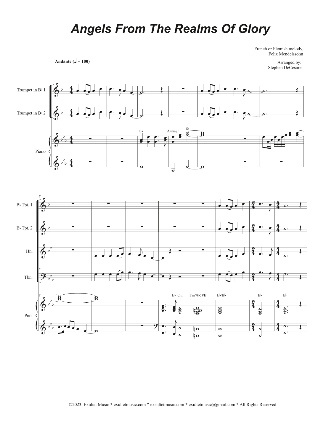 Angels From The Realms Of Glory (Brass Quartet and Piano) (arr. Stephen DeCesare)