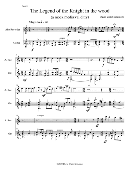 The legend of the knight in the wood (a mock mediaeval ditty) for alto recorder and guitar