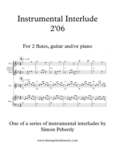 Melodious Instrumental Interlude 2'06 in Cmin for 2 flutes, guitar and/or piano by Simon Peberdy