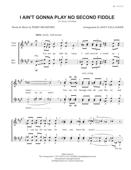 I Ain't Gonna Play No Second Fiddle (arr. Matt Gallagher)