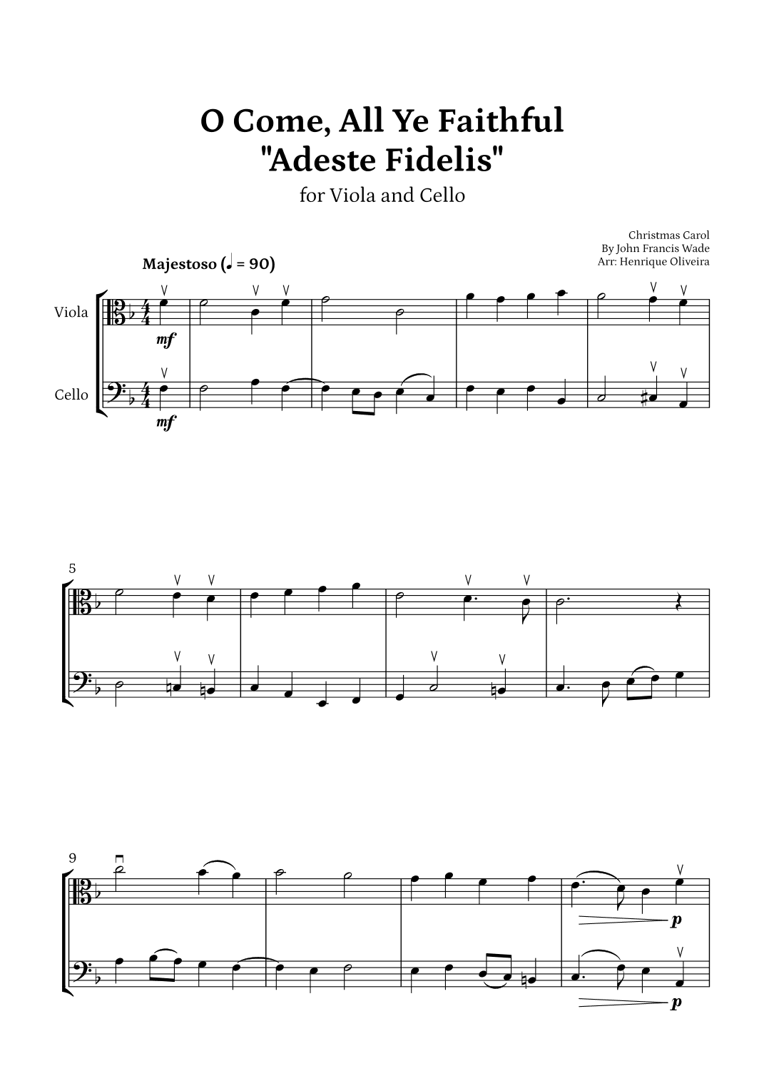 O Come, All Ye Faithful (Adeste Fidelis) - Viola and Cello (arr. Henrique Oliveira)