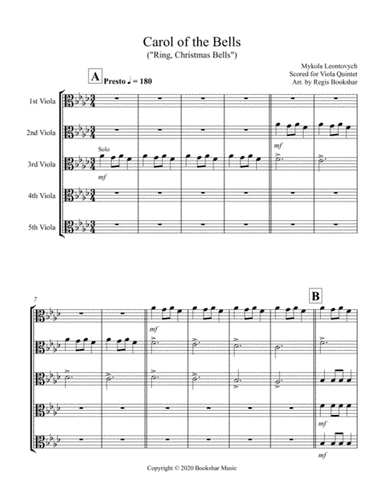 Carol of the Bells (F min) (Viola Quintet) (arr. Regis Bookshar)