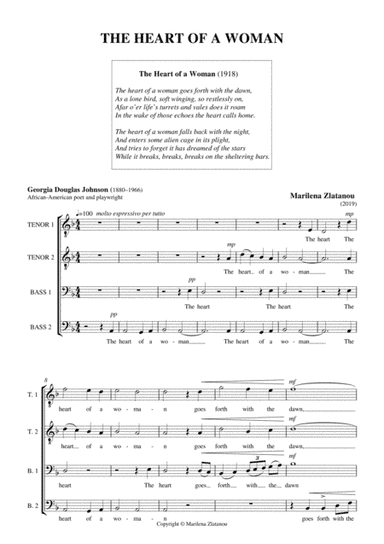 THE HEART OF A WOMAN, for TTBB choir / male vocal quartet