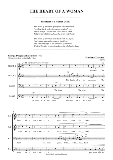 THE HEART OF A WOMAN, for TTBB choir / male vocal quartet